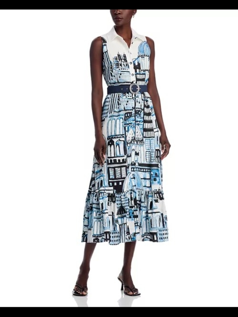 Elie Tahari Blue & White Francia City Of Dreams Shirt Dress with Belt